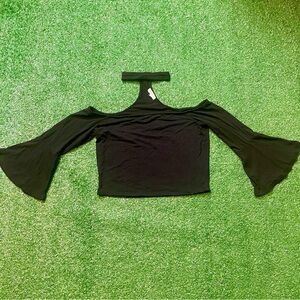 Heart Hips Black Off-Shoulder Flare Sleeve Crop Top